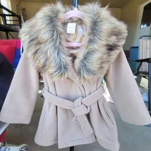 Faux Fur Trimmed Coat in Beige